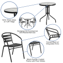 Flash Furniture TLH-071RD-017CBK2-GG 23 3/4" Round Patio Table & (2) Arm Chair Set - Glass Top, Black Metal Base thumbnail 6