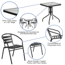 Flash Furniture TLH-0731SQ-017CBK2-GG 23 1/2" Square Patio Table & (2) Arm Chair Set - Glass Top, Black Metal Base thumbnail 6