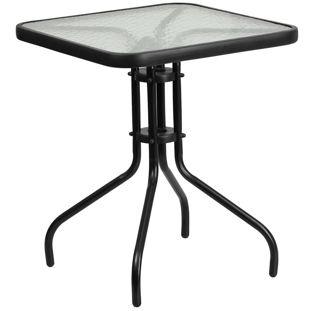 Flash Furniture TLH-073A-1-GG 23 1/2" Square Patio Table w/ Glass Top - Metal Base, Black