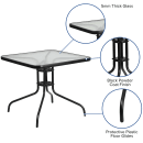 Flash Furniture TLH-073A-2-GG 31 1/2" Square Patio Table w/ Glass Top - Metal Base, Black thumbnail 4