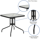 Flash Furniture TLH-073R-BK-GG 28" Square Patio Table w/ Glass Top & Black Rattan Edge - Metal Base, Black thumbnail 3
