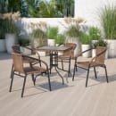 Flash Furniture TLH-073R-DK-BN-GG 28" Square Patio Table w/ Glass Top & Dark Brown Rattan Edge - Metal Base, Black thumbnail 4