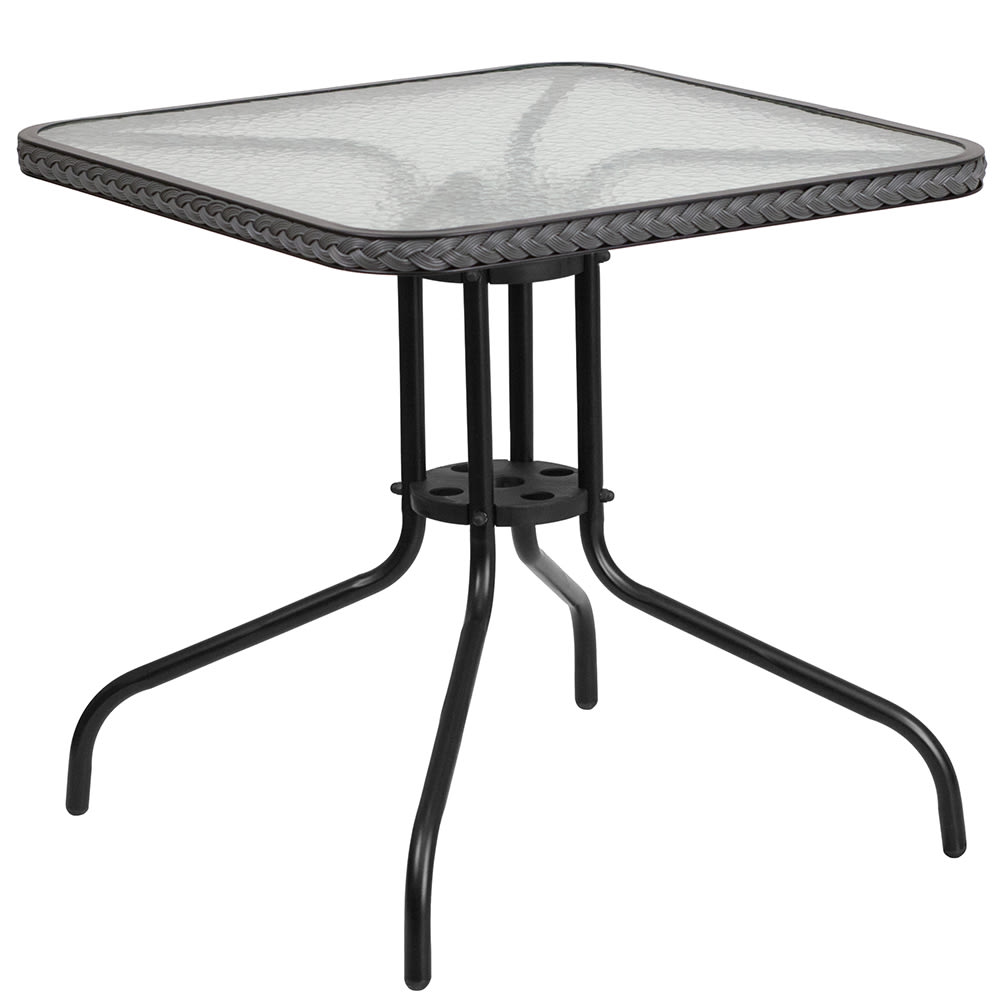 Flash Furniture TLH-073R-GY-GG 28" Square Patio Table w/ Glass Top & Gray Rattan Edge - Metal Base, Black