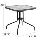 Flash Furniture TLH-073R-GY-GG 28" Square Patio Table w/ Glass Top & Gray Rattan Edge - Metal Base, Black thumbnail 2