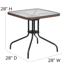 Flash Furniture TLH-073SQ-037BN2-GG 28" Square Patio Table & (2) Brown Rattan Arm Chair Set - Glass Top, Black Metal Base thumbnail 2