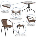 Flash Furniture TLH-073SQ-037BN2-GG 28" Square Patio Table & (2) Brown Rattan Arm Chair Set - Glass Top, Black Metal Base thumbnail 6