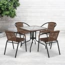 Flash Furniture TLH-073SQ-037BN4-GG 28" Square Patio Table & (4) Brown Rattan Arm Chair Set - Glass Top, Black Metal Base thumbnail 9
