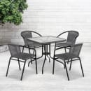 Flash Furniture TLH-073SQ-037GY4-GG 28" Square Patio Table & (4) Gray Rattan Arm Chair Set - Glass Top, Black Metal Base thumbnail 9