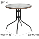Flash Furniture TLH-087-DK-BN-GG 28" Round Patio Table w/ Glass Top & Dark Brown Rattan Edge - Metal Base, Black thumbnail 2
