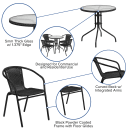 Flash Furniture TLH-087RD-037BK4-GG 28" Round Patio Table & (4) Black Rattan Arm Chair Set - Glass Top, Black Metal Base thumbnail 6