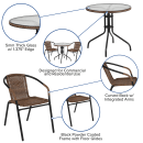 Flash Furniture TLH-087RD-037BN2-GG 28" Round Patio Table & (2) Brown Rattan Arm Chair Set - Glass Top, Black Metal Base thumbnail 6