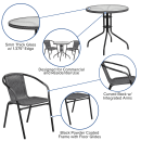 Flash Furniture TLH-087RD-037GY2-GG 28" Round Patio Table & (2) Gray Rattan Arm Chair Set - Glass Top, Black Metal Base thumbnail 6