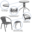 Flash Furniture TLH-087RD-037GY4-GG 28" Round Patio Table & (4) Gray Rattan Arm Chair Set - Glass Top, Black Metal Base thumbnail 6