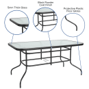 Flash Furniture TLH-089-GG Rectangular Patio Table w/ Glass Top & Umbrella Hole - Metal Base, Black thumbnail 6