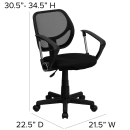 Flash Furniture WA-3074-BK-A-GG Swivel Computer Arm Chair w/ Low Back - Black Mesh Back & Seat thumbnail 2