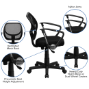 Flash Furniture WA-3074-BK-A-GG Swivel Computer Arm Chair w/ Low Back - Black Mesh Back & Seat thumbnail 6