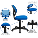Flash Furniture WA-3074-BL-GG Swivel Task/Computer Chair w/ Low Back - Blue Mesh Back & Seat thumbnail 6