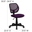 Flash Furniture WA-3074-PUR-GG Swivel Task/Computer Chair w/ Low Back - Purple Mesh Back & Seat thumbnail 2