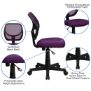 Flash Furniture WA-3074-PUR-GG Swivel Task/Computer Chair w/ Low Back - Purple Mesh Back & Seat thumbnail 6