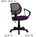 Flash Furniture WA-3074-PUR-A-GG Swivel Computer Arm Chair w/ Low Back - Purple Mesh Back & Seat thumbnail 2