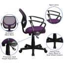 Flash Furniture WA-3074-PUR-A-GG Swivel Computer Arm Chair w/ Low Back - Purple Mesh Back & Seat thumbnail 6