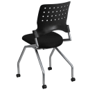 Flash Furniture WL-A224V-GG Mobile Nesting Arm Chair w/ Black Plastic Back & Black Fabric Seat - Silver Frame thumbnail 4
