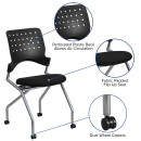 Flash Furniture WL-A224V-GG Mobile Nesting Arm Chair w/ Black Plastic Back & Black Fabric Seat - Silver Frame thumbnail 6