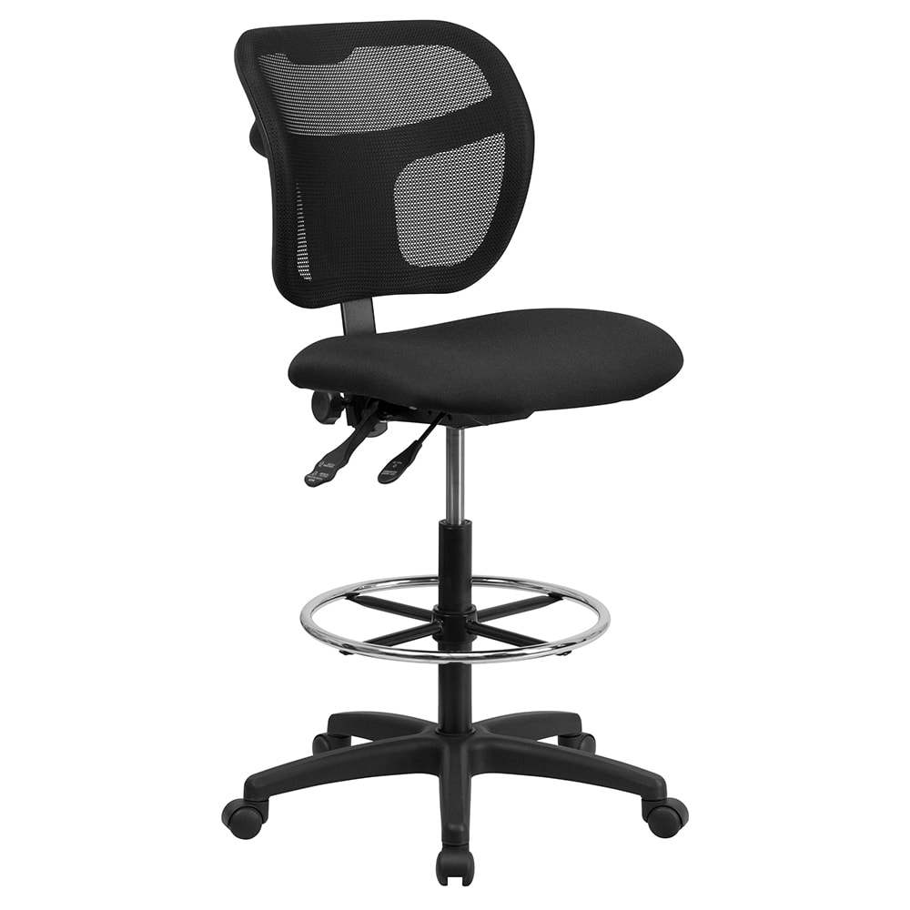 Flash Furniture WL-A7671SYG-BK-D-GG Swivel Drafting Stool w/ Mid Back - Black Fabric Upholstery