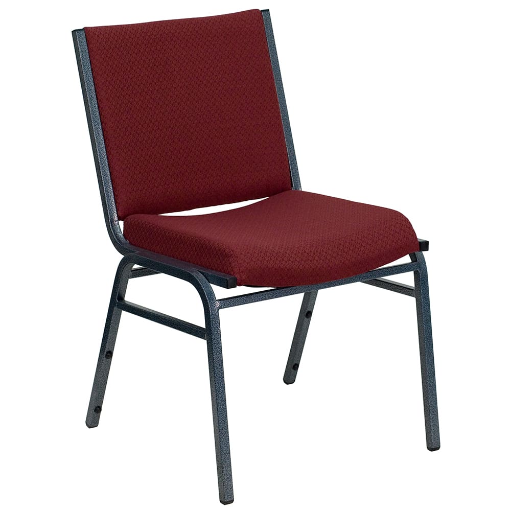Flash Furniture XU-60153-BY-GG Stacking Chair w/ Burgundy Patterned Polyester Back & Seat - Steel Frame, Silver Vein