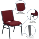 Flash Furniture XU-60153-BY-GG Stacking Chair w/ Burgundy Patterned Polyester Back & Seat - Steel Frame, Silver Vein thumbnail 3