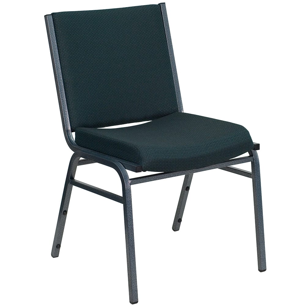 Flash Furniture XU-60153-GN-GG Stacking Chair w/ Green Patterned Polyester Back & Seat - Steel Frame, Silver Vein