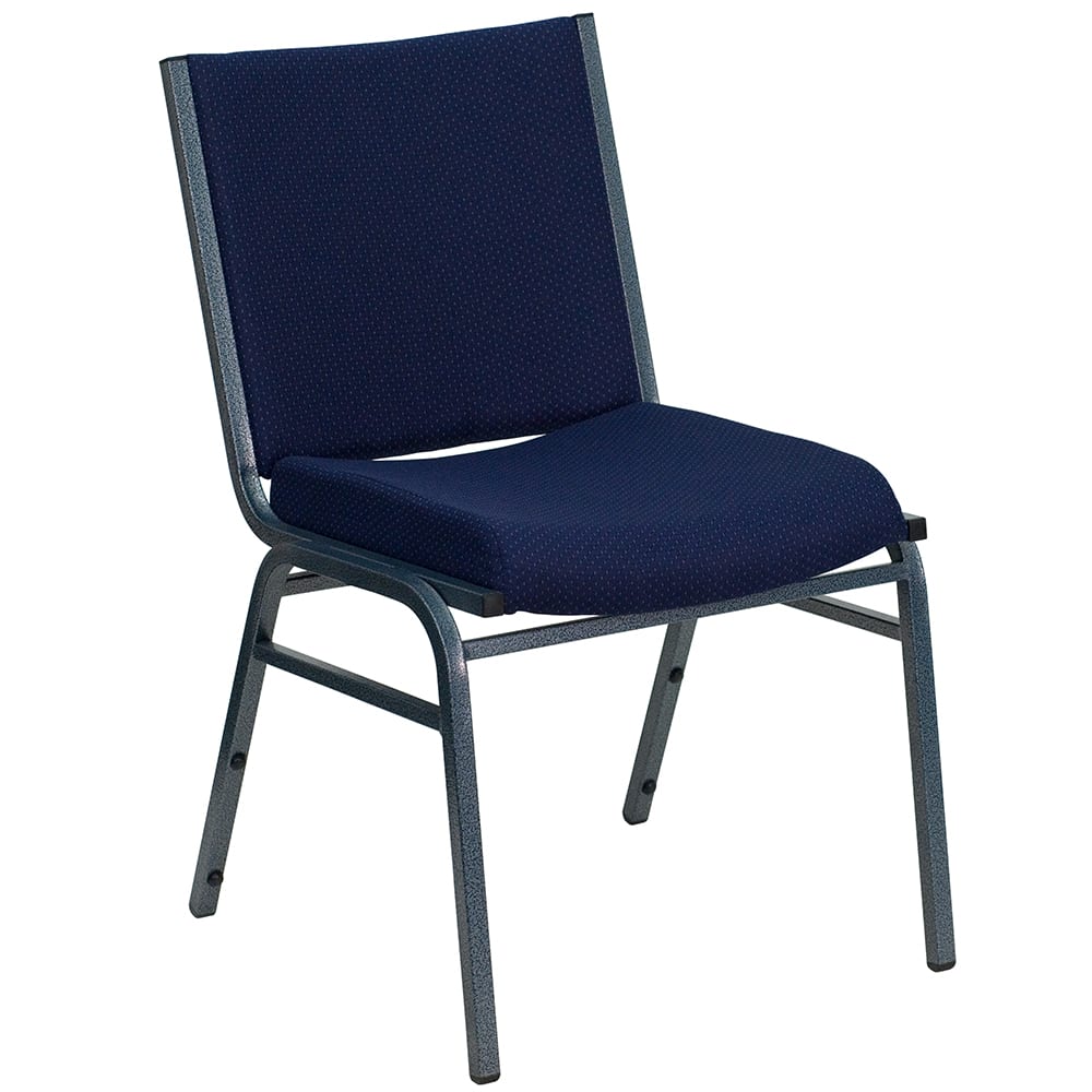 Flash Furniture XU-60153-NVY-GG Stacking Chair w/ Navy Blue Patterned Polyester Back & Seat - Steel Frame, Silver Vein