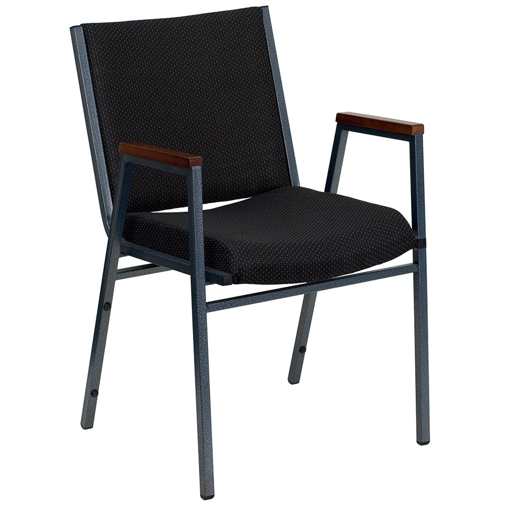 Flash Furniture XU-60154-BK-GG Stacking Chair w/ Black Dot Fabric Back & Seat - Steel Frame, Silver Vein