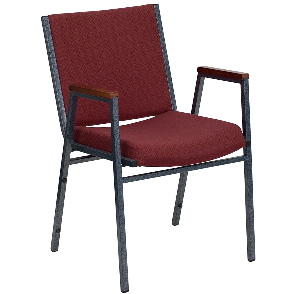 Flash Furniture XU-60154-BY-GG Stacking Chair w/ Burgundy Patterned Polyester Back & Seat - Steel Frame, Silver Vein