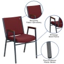 Flash Furniture XU-60154-BY-GG Stacking Chair w/ Burgundy Patterned Polyester Back & Seat - Steel Frame, Silver Vein thumbnail 3