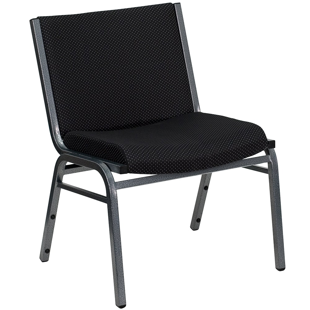 Flash Furniture XU-60555-BK-GG Big & Tall Stacking Chair w/ Black Patterned Polyester Back & Seat - Steel Frame, Silver Vein