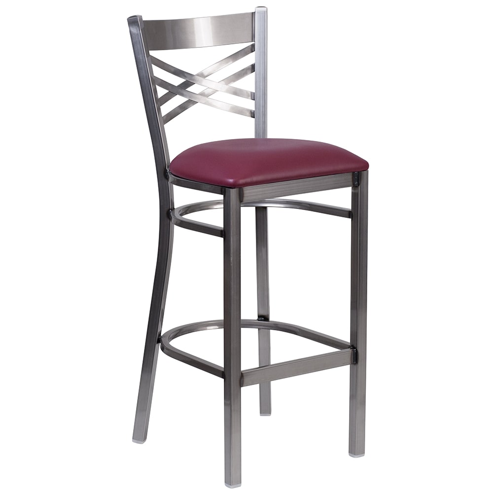 Flash Furniture XU-6F8B-CLR-BAR-BURV-GG Bar Stool w/ Cross Back & Burgundy Vinyl Seat, Clear Coat Steel