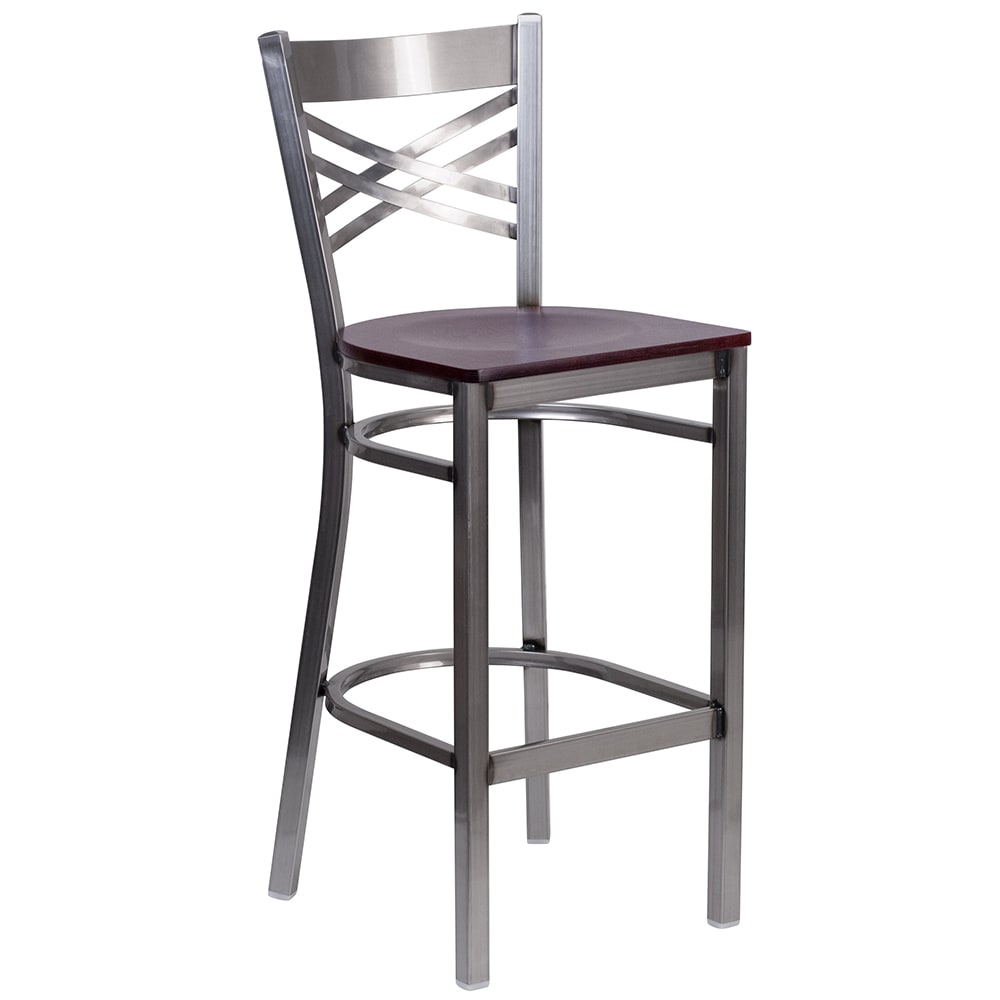 Flash Furniture XU-6F8B-CLR-BAR-MAHW-GG Bar Stool w/ Cross Back & Mahogany Wood Seat, Clear Coat Steel