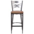 Flash Furniture XU-6F8B-CLR-BAR-NATW-GG Bar Stool w/ Cross Back & Natural Wood Seat, Clear Coat Steel thumbnail 4