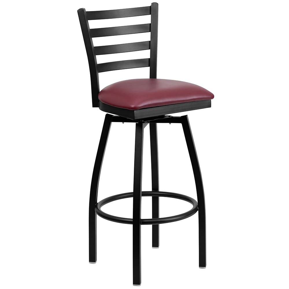 Flash Furniture XU-6F8B-LADSWVL-BURV-GG Bar Stool w/ Ladder Back & Burgundy Vinyl Seat, Black