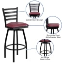 Flash Furniture XU-6F8B-LADSWVL-BURV-GG Bar Stool w/ Ladder Back & Burgundy Vinyl Seat, Black thumbnail 3