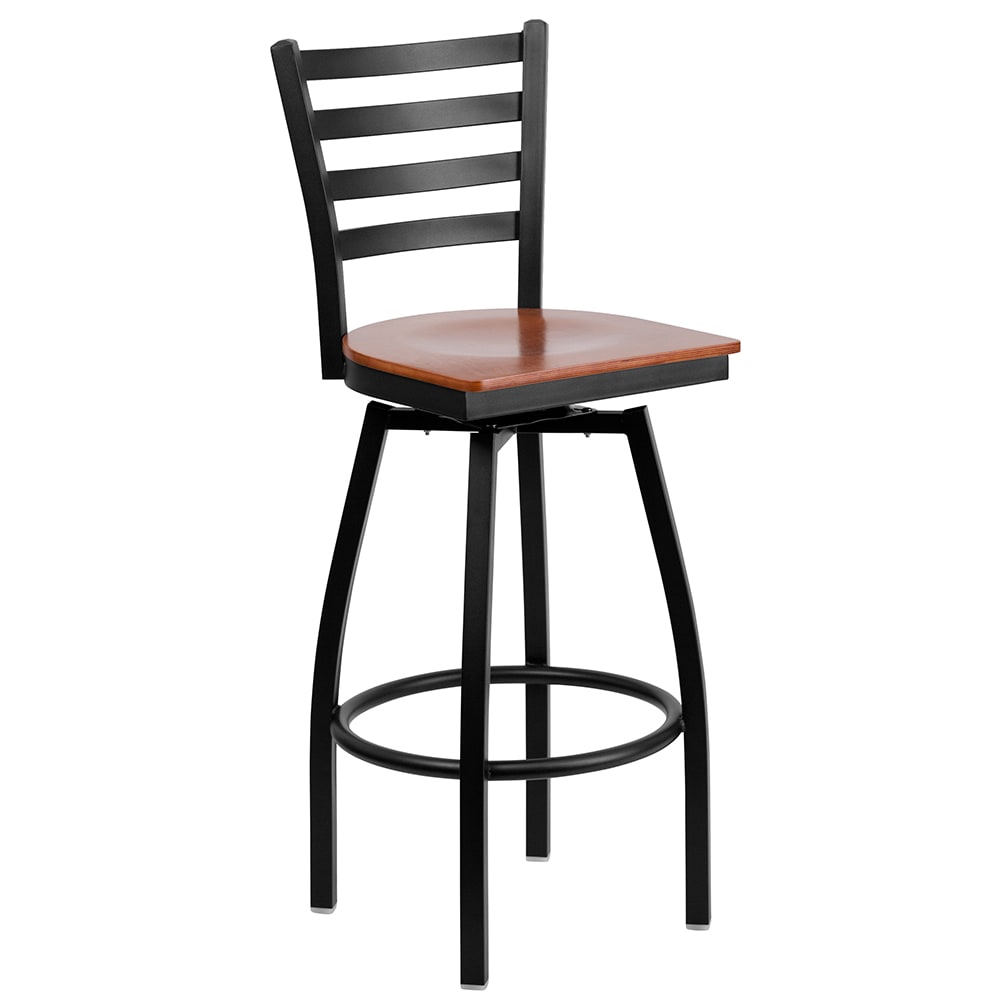 Flash Furniture XU-6F8B-LADSWVL-CHYW-GG Bar Stool w/ Ladder Back & Cherry Wood Seat, Black