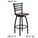 Flash Furniture XU-6F8B-LADSWVL-MAHW-GG Bar Stool w/ Ladder Back & Mahogany Wood Seat, Black thumbnail 2