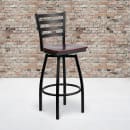 Flash Furniture XU-6F8B-LADSWVL-MAHW-GG Bar Stool w/ Ladder Back & Mahogany Wood Seat, Black thumbnail 9