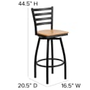 Flash Furniture XU-6F8B-LADSWVL-NATW-GG Bar Stool w/ Ladder Back & Natural Wood Seat, Black thumbnail 2