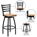 Flash Furniture XU-6F8B-LADSWVL-NATW-GG Bar Stool w/ Ladder Back & Natural Wood Seat, Black thumbnail 3