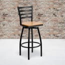 Flash Furniture XU-6F8B-LADSWVL-NATW-GG Bar Stool w/ Ladder Back & Natural Wood Seat, Black thumbnail 9