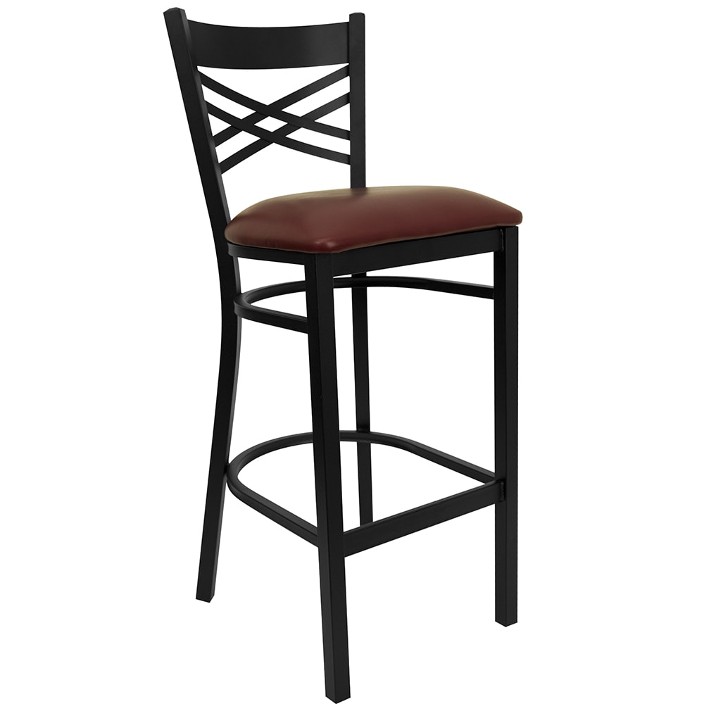 Flash Furniture XU-6F8BXBK-BAR-BURV-GG Bar Stool w/ Cross Back & Burgundy Vinyl Seat, Black