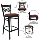 Flash Furniture XU-6F8BXBK-BAR-BURV-GG Bar Stool w/ Cross Back & Burgundy Vinyl Seat, Black thumbnail 3