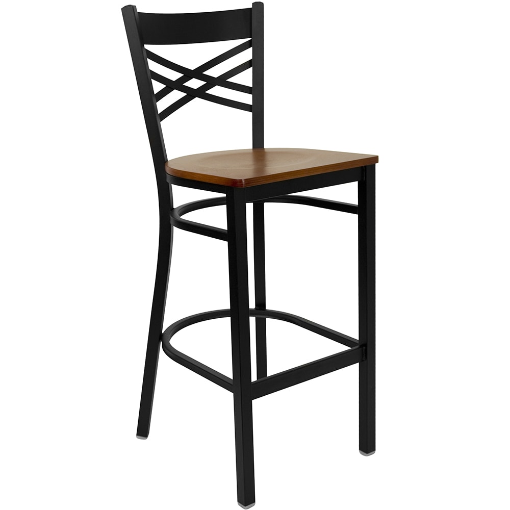 Flash Furniture XU-6F8BXBK-BAR-CHYW-GG Bar Stool w/ Cross Back & Cherry Wood Seat, Black